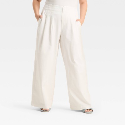 Women's High-Rise Relaxed Fit Wide Leg Pleated Linen Trousers - Future Collective