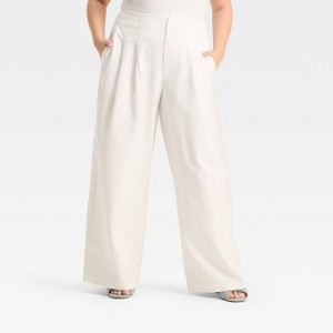 Women's High-Rise Relaxed Fit Wide Leg Pleated Linen Trousers - Future Collective - 1 of 3
