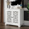 31.5'' Antique White Carved Wood Sideboard Cabinet,Solid Wood 2 Door Accent Storage Console for Entryway,Living Room,Hallway-Baofuwish - 2 of 4