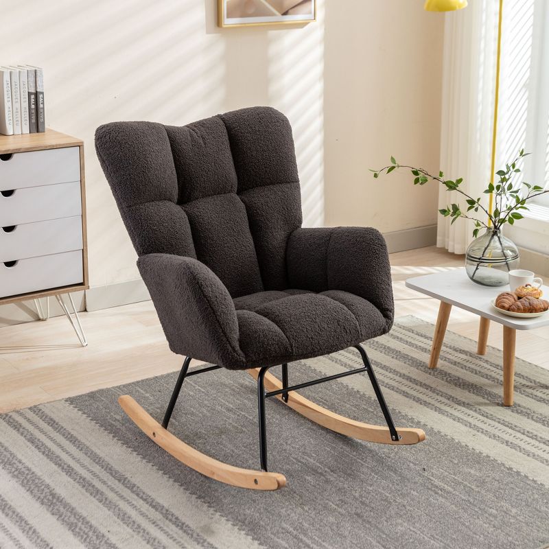 Epping Nursery Rocking Chair,Teddy Swivel Accent Chair,Upholstered Glider Rocker Rocking Accent Chair,Wingback Rocking Chairs-Maison Boucle, 1 of 11