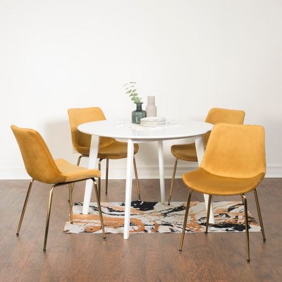 NicBex Contemporary 3-Piece Dining Set, White Round Dining Table with 2 Velvet Chairs (Gold-Plated Legs) for Living Room
