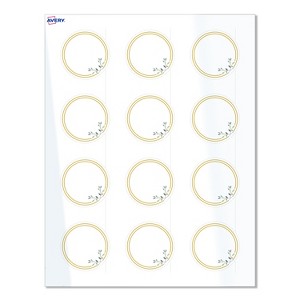 Avery Labels, 2" Diameter, Glossy White, Double Gold Border w/ Florals, 120ct - 1 of 4