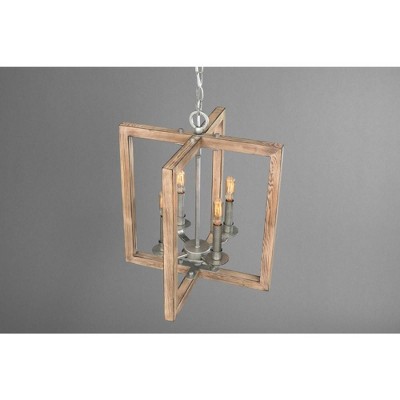 Turnbury 4-Light Galvanized Wood Frame Pendant Chandelier