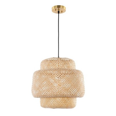 Klara Coastal-Chic Black LED Drum Pendant with Natural Rattan Shade