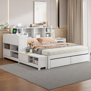 GDFStudio Oswald 4pcs Full Size Wooden Bedroom Furniture Sets with Shelves, Nightstand, Drawers and USB Ports - 1 of 4