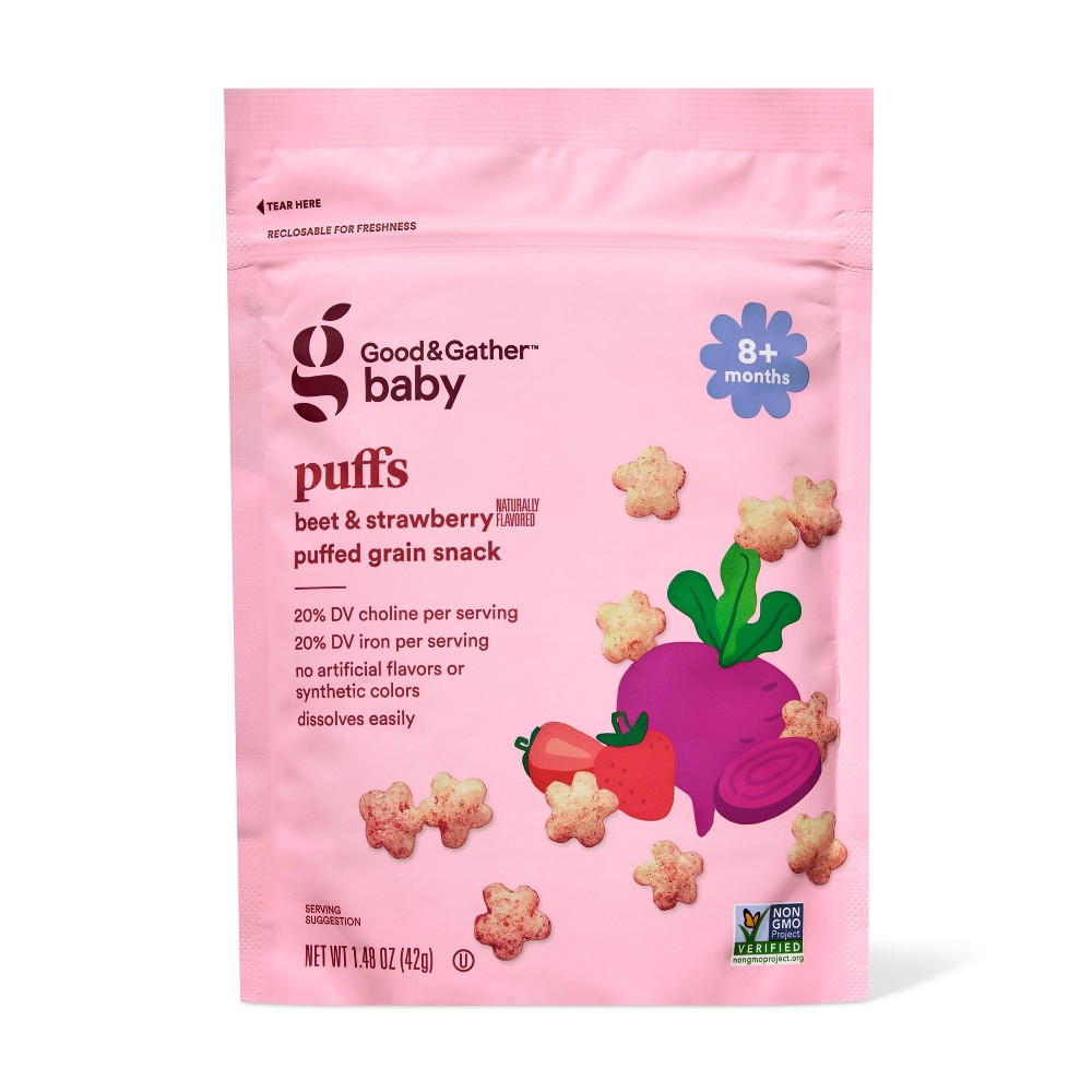 Puffs Beet & Strawberry Baby Snacks - 1.48oz - Good & Gather™: Age 8 Months and Up, Ready to Eat, 3rd Stage, Bag