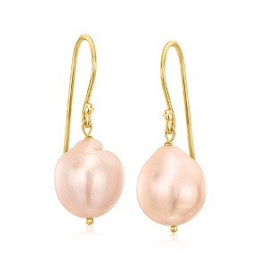 Ross-Simons Italian 10mm Peach Cultured Baroque Pearl Drop Earrings in 18kt Gold Over Sterling - 1 of 3