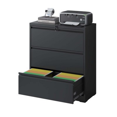 Anybear Lateral File Cabinet 3 Drawer, Black Filing Cabinet with Lock