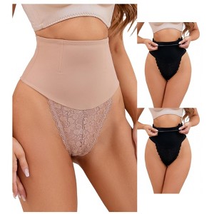 INSPIRE CHIC 3 Pcs Women's Lace Tummy Control Thongs High Waist Hi-Cut Control Panties - 1 of 4