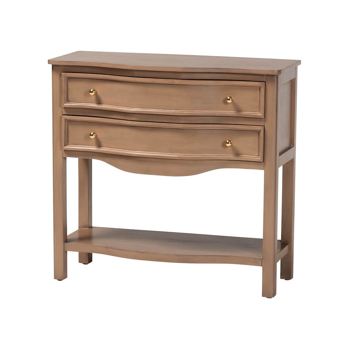 bali & pari,2-Drawer Entryway Table with Open Shelf and Sculpted Apron for Living Room