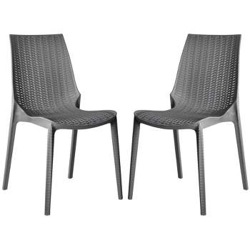 LeisureMod Kent Modern Outdoor Plastic Dining Chair Stackable Design Set of 2