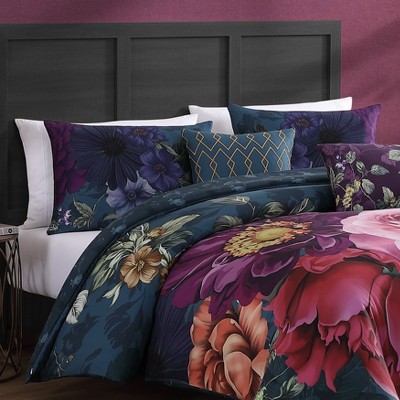 Bebejan Vibrant 100% Cotton Sateen 5 Piece Floral Reversible Comforter Set, All Season Bedding Set - Queen — фото 3