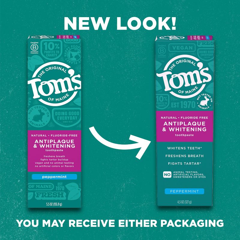 Tom&#39;s of Maine Antiplaque and Whitening Natural Toothpaste - Peppermint - 4.5oz, 4 of 11