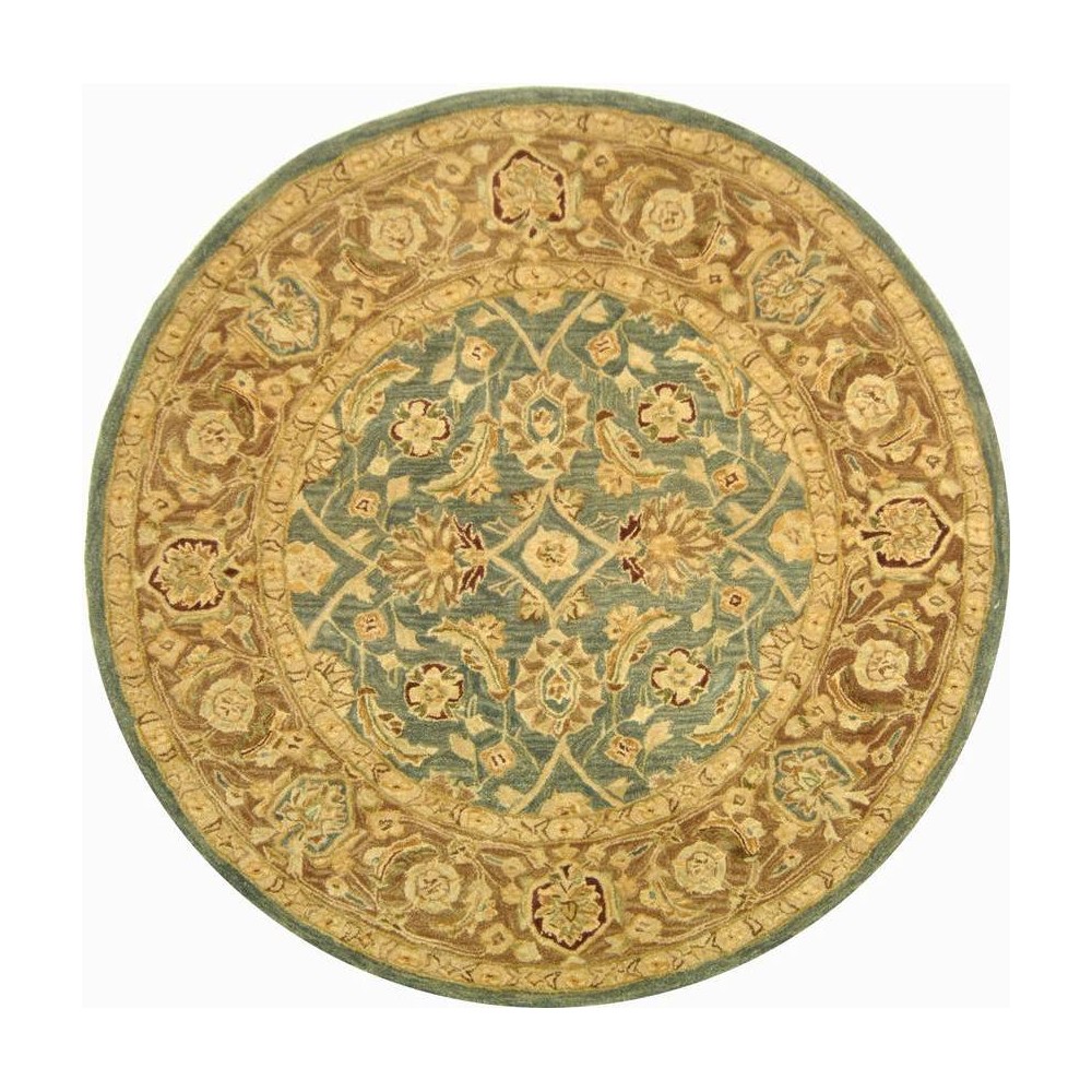 4' Tufted Leaf Round Area Rug Teal Blue/Taupe - Safavieh