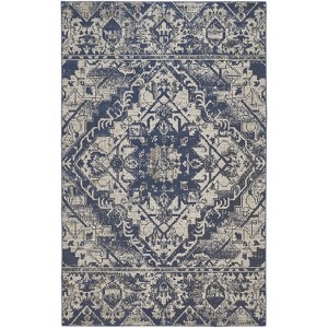 Gray Blue and Ivory Oriental Power Loom Area Rug - 1 of 4