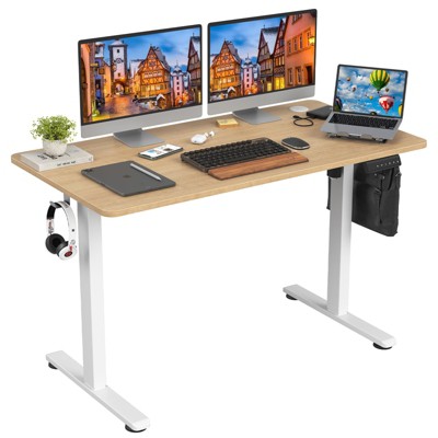 Lirago,Electric Adjustable Height Standing Desk with Splice Board - Home Office Desk for Healthy Work Lifestyle-Brown