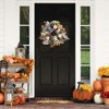 20 Inch Fall Wreath for Front Door, Autumn Maple Leaves Wreath with White Pumpkins Stripe Bow Farmhouse Decorations - 3 of 4