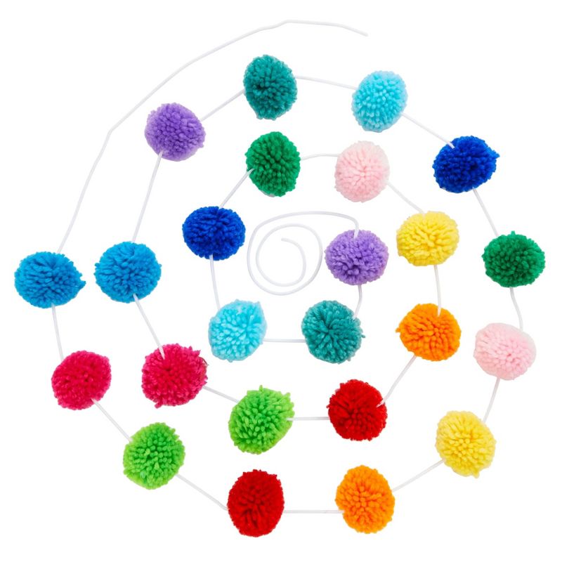 Blue Panda 10 Feet Colorful Wool Pom Pom Garland for Rainbow Birthday Decorations (24 Balls), 5 of 7