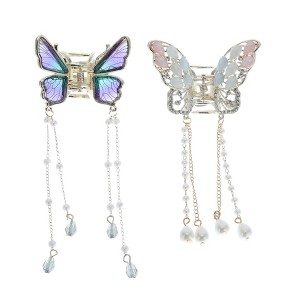 Unique Bargains Women's Metal Butterfly Tassel Hair Clips and Pins Gold Tone 2 Pcs - 1 of 4
