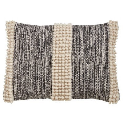 Oversize Pom-pom Striped Throw Pillow Cover Cream/black - Saro ...