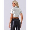 Allegra K Women's PU Leather Short Sleeve Button-Down Jacket Crop Top - 4 of 4