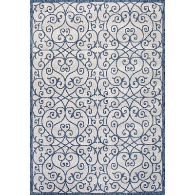 Boho-Chic Spanish Filigree 4'x6' Indoor/Outdoor Blue Synthetic Rug