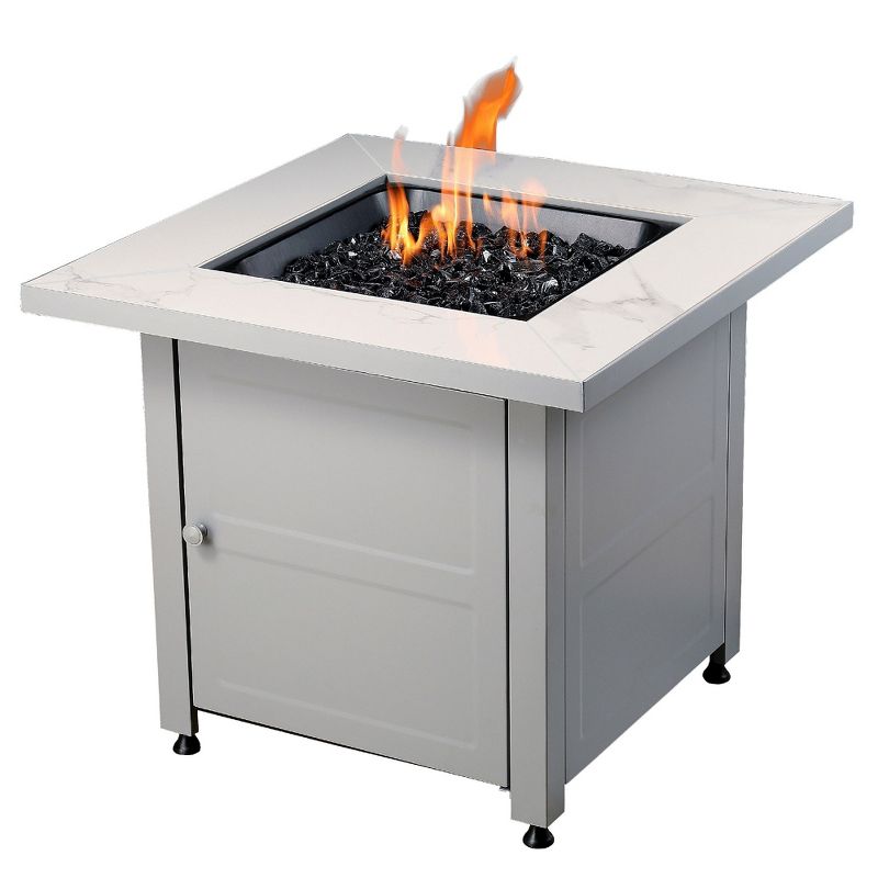 Endless Summer 30 Inch Square Outdoor Gas Fire Pit Table with Mantel, Slate Finish, Fire Glass, and Protective Cover, 3 of 7