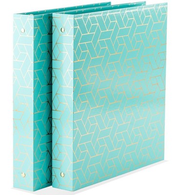 Blu Monaco Ring Binders - 1 Inch - Set of 2 - with Geometric Gold Foil Design