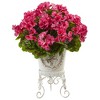 Nearly Natural Geranium with Metal Planter UV Resistant (Indoor/Outdoor), Beauty - 3 of 4