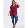 GRACE & GRANDEUR Women's Plus Size Pleated Short Sleeve Tulip Asymmetry Hem Overlaid Ruffle Blouses - 2 of 4