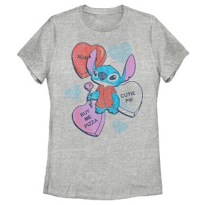 Women's Lilo & Stitch Hearts and Pizza T-Shirt - 1 of 4