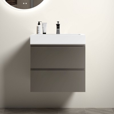NicBex 24" Bathroom Vanity with Sink, One-piece Wall Mounted Vanity, Bathroom Cabinet Storage with 2 Spacious Drawers for Bathroom