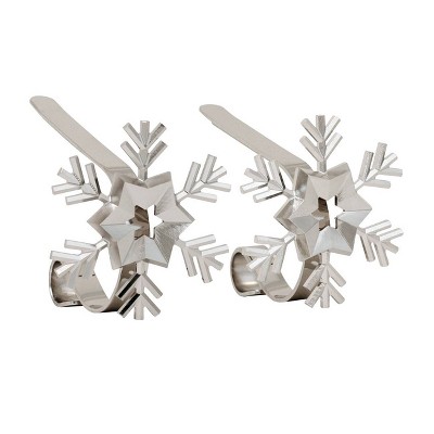Silver Snowflake Zinc Alloy MantleClip Stocking Holders, 2-Pack