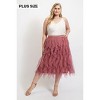 Slickblue Plus Size Ruffled Tulle Midi Skirt for Women, Elastic Waist, Dusty Rose Color, Size XL-2XL - 2 of 4