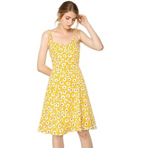 Allegra K Women's Daisy Spaghetti Strap Summer Cami Sleeveless Floral Dress - 1 of 4