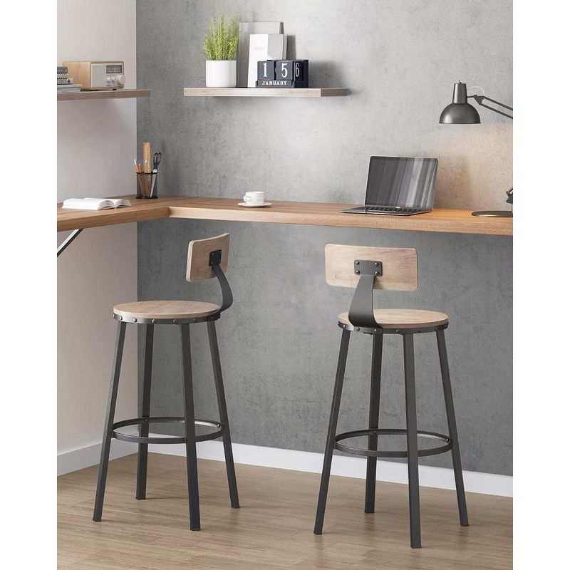 VASAGLE Bar Stools Set of 2, 28.7 Inches Barstools with Back, Counter Stools Bar Chairs with Backrest, Steel Frame, Easy Assembly, Industrial, 4 of 5