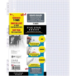 Five Star 75ct Insertable Loose Leaf Filler Paper Quad Ruled: 8.5 x 11 Inches, White, Stationery, Looseleaf - 1 of 3