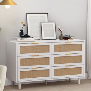 SeaCamel 51.18" 6-Drawer Rattan Storage Cabinet - Natural Style for Bedroom & Living Room - 1 of 4
