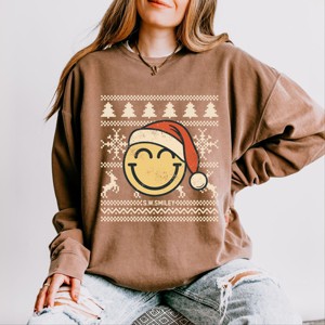 S.W.Smiley Ugly Christmas Sweater Distressed - Women's Lightweight Garment Dyed Sweatshirt - 1 of 3
