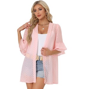 Allegra K Women's Short Bell Sleeves Summer Beach Cover-Up Cardigan - 1 of 4