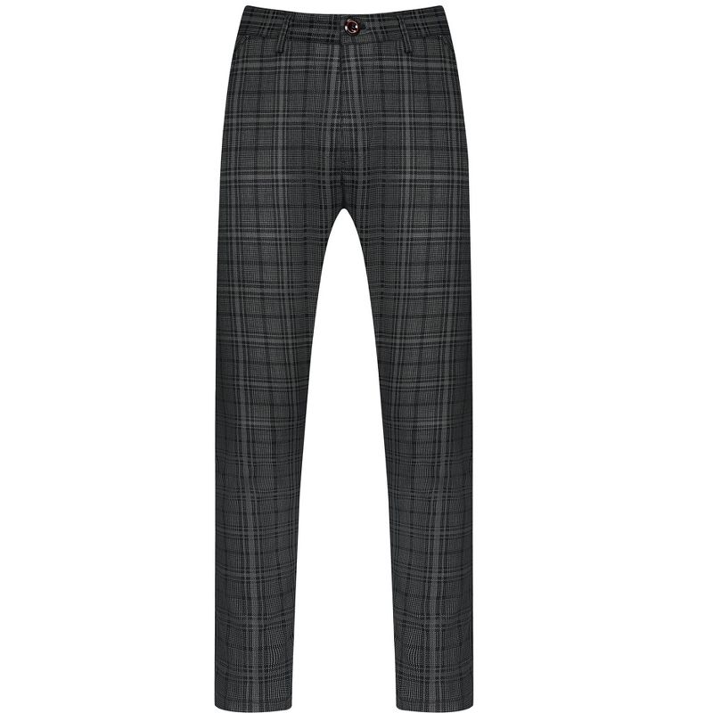 Lars Amadeus Men's Regular Fit Flat Front Business Checked Pattern Dress Pants, 1 of 6