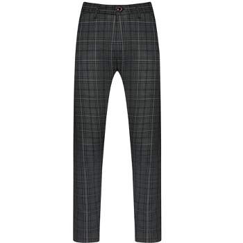 Lars Amadeus Men's Regular Fit Flat Front Business Checked Pattern Dress Pants
