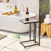 Simple Trending C Shaped End Table, Tempered Glass Snack Side Table with Metal Frame, TV Tray for Small Space, Sofa Couch and Bed, Modern Style, Black - 3 of 4