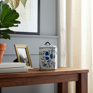 Decorative Jar Ceramic Ceramic Floral Chinoiserie Pattern 8" Tall Blue and White Finish Home Office Bedroom Living Room Decor Accent - 1 of 4