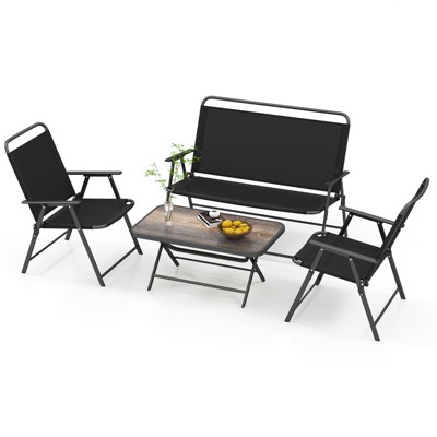 Tangkula 4 Piece Outdoor Conversation Set Metal Frame Outdoor Bistro Set w/ 2 Chairs Black