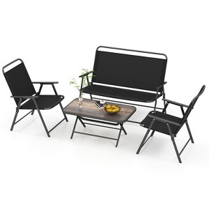 Tangkula 4 Piece Outdoor Conversation Set Metal Frame Outdoor Bistro Set w/ 2 Chairs Black - 1 of 4