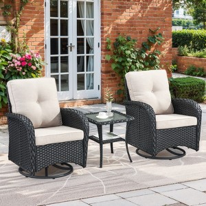 Gymojoy Outdoor Patio Wicker Swivel Chair Glider Chair Table with Removable Cushions - 1 of 4
