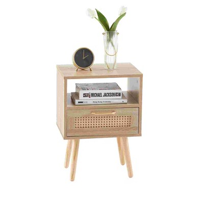 Xiyuyeu 15.75 Inch Rattan Nightstand With 1 Drawer,modern Side Table ...