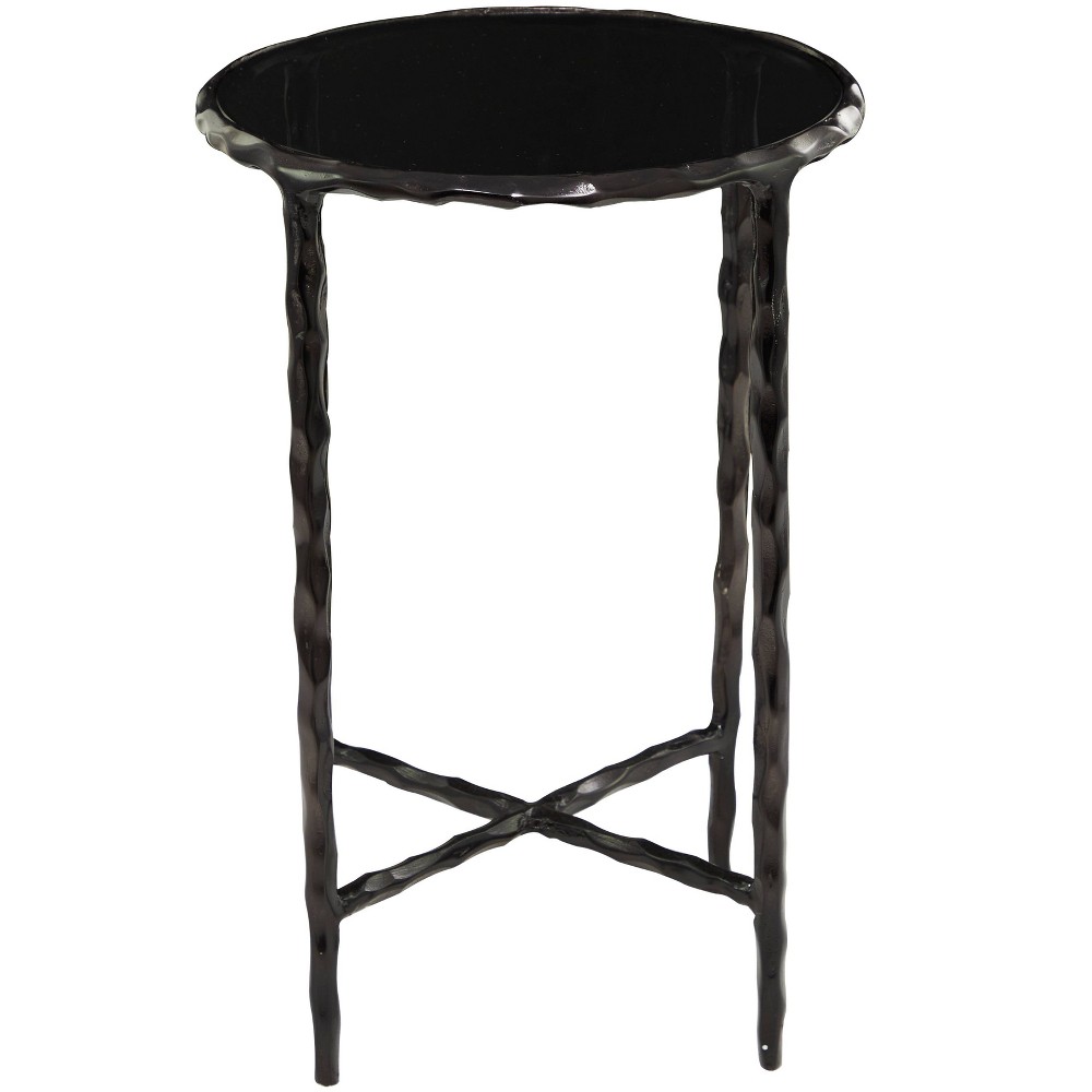 Photos - Dining Table Modern Metal and Smoke Glass Accent Table Black - Olivia & May