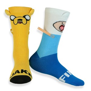 Adventure Time Socks Men's Finn And Jake 3D Features Mid-Calf Crew Socks 1 Pair Fits Shoe Size 8-12 Multicolored - 1 of 4